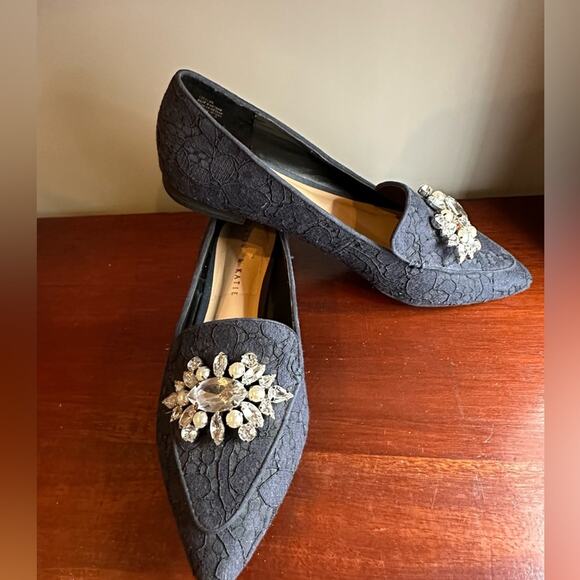Kelly & Katie Lovelian Navy Blue Lace Loafer Pointed Tie Shoe Crystals 7.5 - Picture 13 of 13